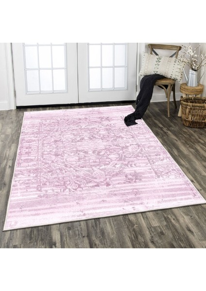 Dekoratif Özel Tasarım Pamuklu Dokuma Taban Yumuşak Dokulu Halı Lila 80 x 120 cm