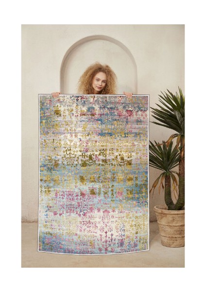 Dekoratif Özel Tasarım Pamuklu Dokuma Taban Yumuşak Dokulu Halı Gri - Bej 80 x 150 cm
