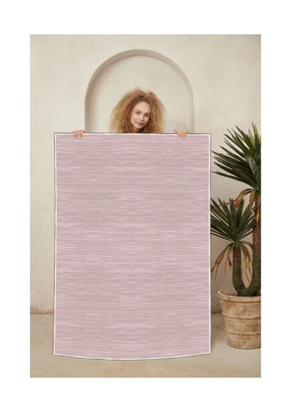 Dekoratif Özel Tasarım Pamuklu Dokuma Taban Yumuşak Dokulu Halı Pudra 80 x 120 cm