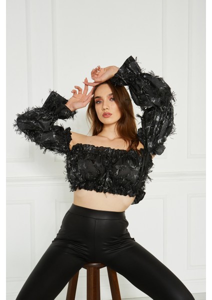 Balon Kol Crop Bluz fırsatları