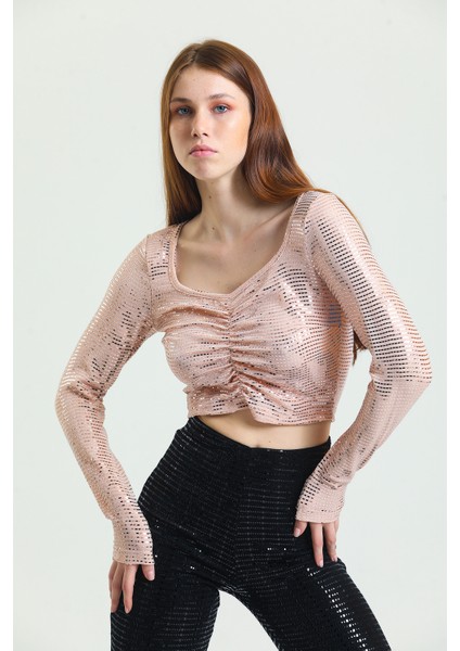 Uzun Kol Önü Lastik Büzgülü Buzi Payet Bluz BLZ34189 fiyatları