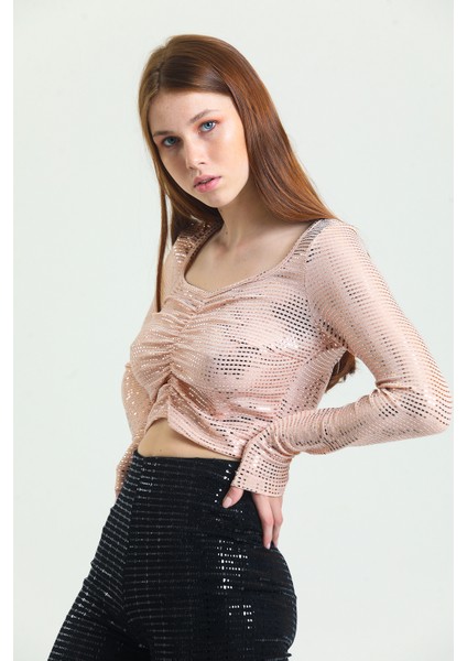 Uzun Kol Önü Lastik Büzgülü Buzi Payet Bluz BLZ34189 modelleri