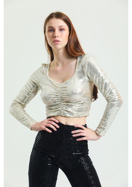 Uzun Kol Önü Lastik Büzgülü Buzi Payet Bluz BLZ34189 fiyatları