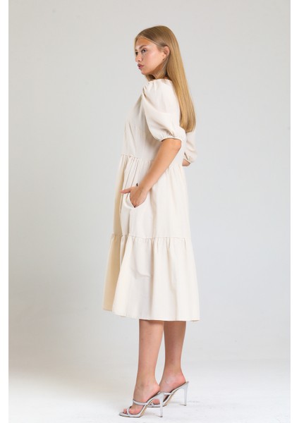 Kısa Kollu Kol Ucu Lastikli Fırfırlı Günlük Elbise | ELB34255 fiyatları
