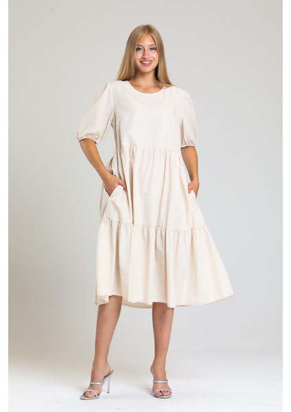 Kısa Kollu Kol Ucu Lastikli Fırfırlı Günlük Elbise | ELB34255 modelleri
