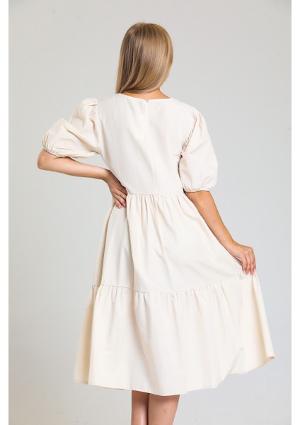 Kısa Kollu Kol Ucu Lastikli Fırfırlı Günlük Elbise | ELB34255 indirimleri