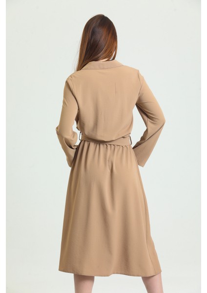 Polo Yaka Önü Patlı Düğmeli Kemerli Uzun Kol Aerobin Elbise | ELB33577 Vızon indirimleri