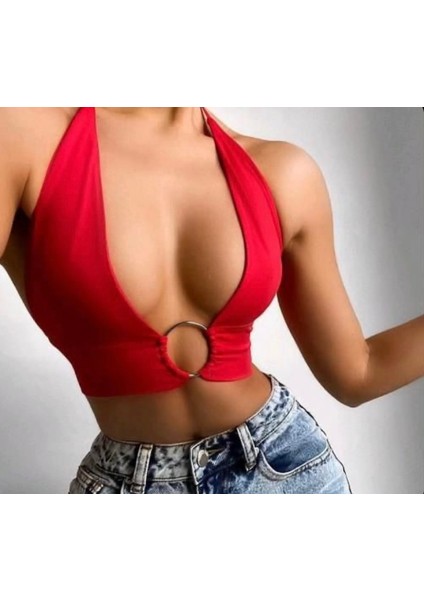 Kadın Göğüs Dekolteli Crop Bluz