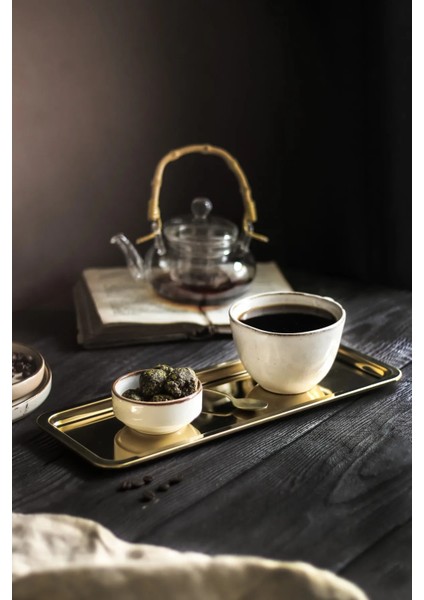 Dörtgen Gold Sunum Tepsisi Dekoratif Çay Kahve Servis Tepsisi