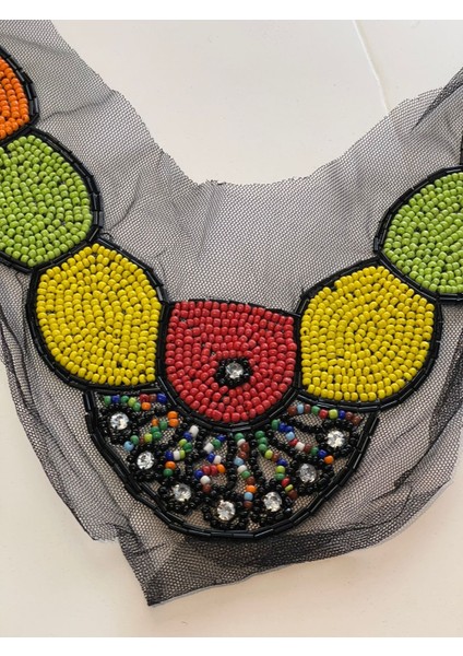 28X9 cm Taşlı Boncuklu Tasarım Kıyafet Yaka Aksesuarı Aplik Dikiş