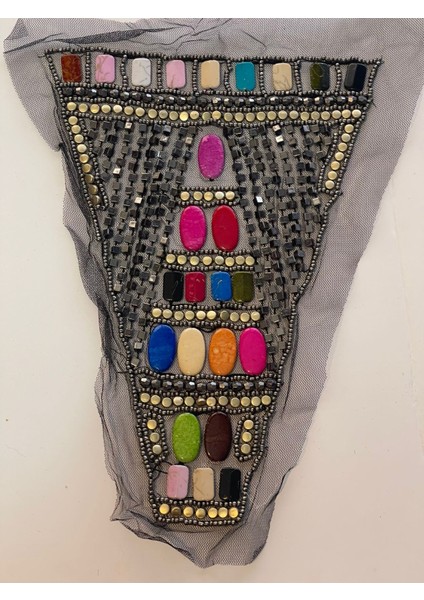 28X20 cm Taşlı Boncuklu Tasarım Kıyafet Yaka Aksesuarı Aplik Dikiş