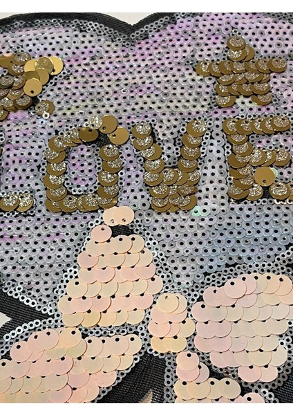 22X21 cm Pul Payetli Kalp Fiyonk Aplike Arma Yama Dikiş Aksesuarı