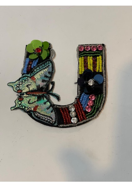 9X10 cm Pul Payetli Boncuk Işleme Zirkon Taşlı Nal Aplike Arma Yama Dikiş Aksesuarı