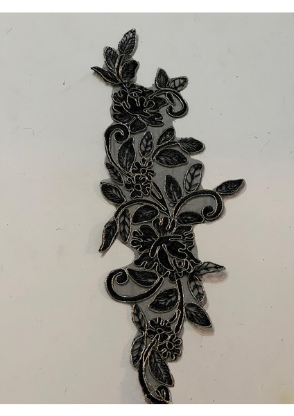 39X15 cm Altın Sarısı Sim Işlemeli Siyah Güpür Aplike Arma Yms Aksesuar