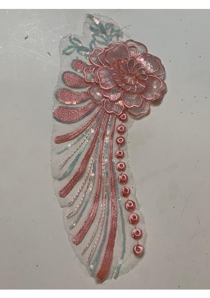 30X13 cm Pembe Güpür Nakış Işleme Melek Kanadı Aplike Arma Yama