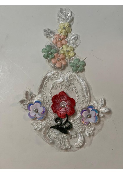 26X14 cm Boncuklu Payetli Nakış Işleme Güpür Aplike Arma Yama