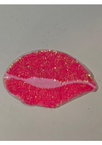 18X12 cm Pul Payetli Pembe Damla Dudak Aplike Arma Yama