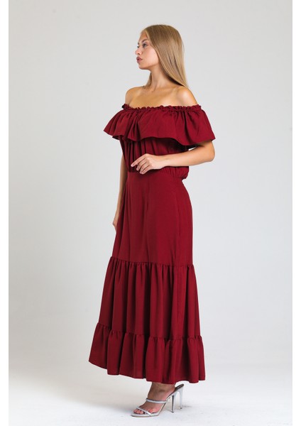 Degaje Yaka Yakası Lastikli Dokuma Viskon Uzun Elbise | ELB34315 fiyatları