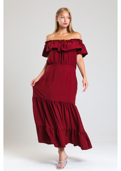 Degaje Yaka Yakası Lastikli Dokuma Viskon Uzun Elbise | ELB34315 fırsatları