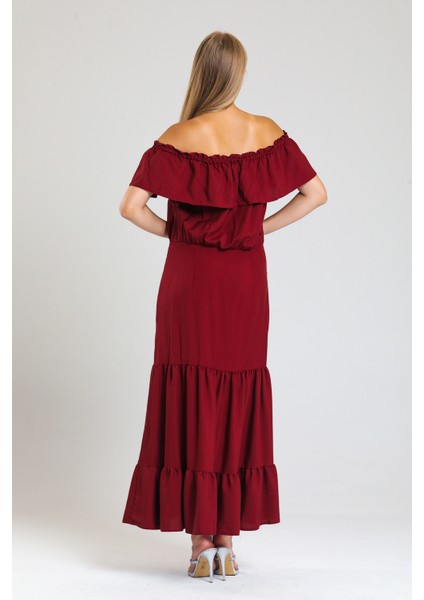 Degaje Yaka Yakası Lastikli Dokuma Viskon Uzun Elbise | ELB34315 indirimleri