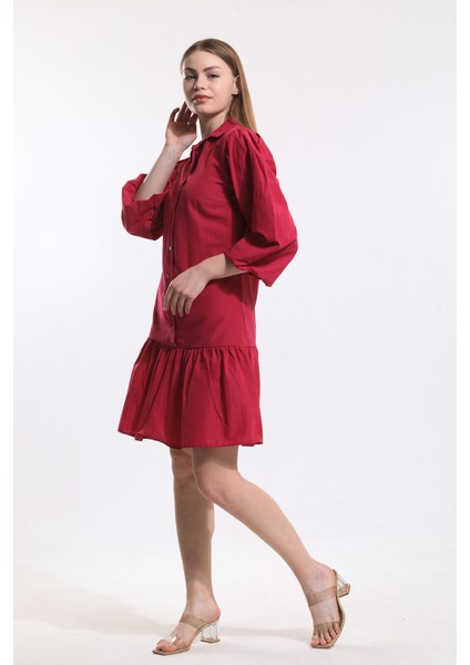 Önü Düğmeli Gömlek Yakalı Uzun Kol Elbise | ELB34187 modelleri