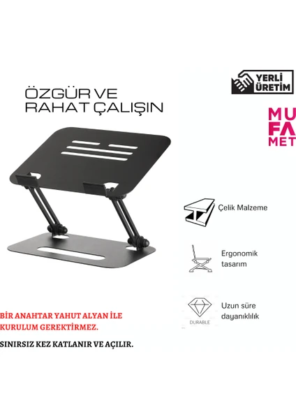 Basic Tüm Modellerle Uyumlu Çelik Sınırsız Açıda Kolay Ayarlanır Laptop Standı Yükseltici