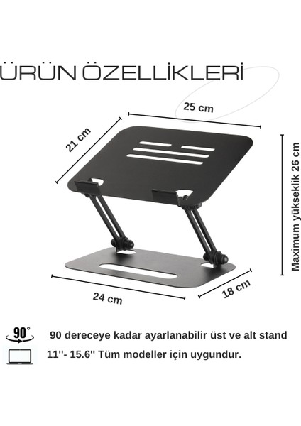 Basic Tüm Modellerle Uyumlu Çelik Sınırsız Açıda Kolay Ayarlanır Laptop Standı Yükseltici