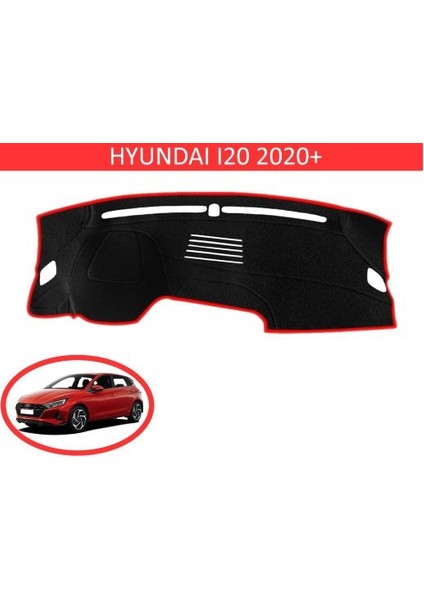 2020+ Modellerine Uygun Hyundai I20 Torpido Koruma Halısı Siyah Kenar Renk Kırmızı