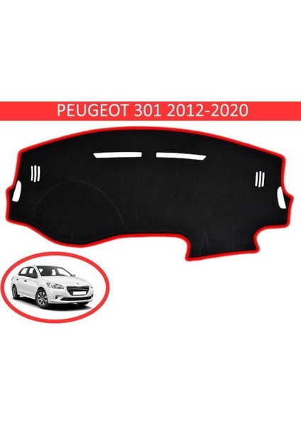 Peugeot 301-CITROEN C-Elysee Modellerine Uygun Torpido Koruma Halısı Siyah Kenar Renk Kırmızı