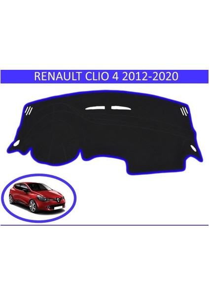 2019-2021 Modellerine Uygun Renault Clio 4 Torpido Koruma Halısı Siyah Kenar Renk Mavi