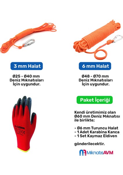 60 mm Çap, 100 kg Taşıma Gücü, Halkalı Neodyum Pot Mıknatıs Çok Güçlü - 25 Metre Halat, Karabina Kanca ve Eldiven Set modelleri