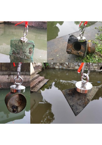 60 mm Çap, 100 kg Taşıma Gücü, Halkalı Neodyum Pot Mıknatıs Çok Güçlü - 25 Metre Halat, Karabina Kanca ve Eldiven Set indirimleri