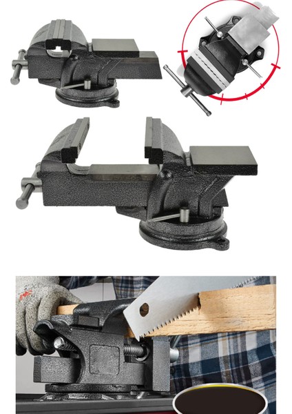 Premium 100 mm 3" 360 Dönerli Taban Özel Alaşım Paslanmaz Çelik Sabit Tezgah Masa Mengenesi Örslü