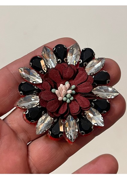 6x6 cm Ütü Ile Yapışan Taşlı Boncuklu Çiçek Aaplik Aarma Yama