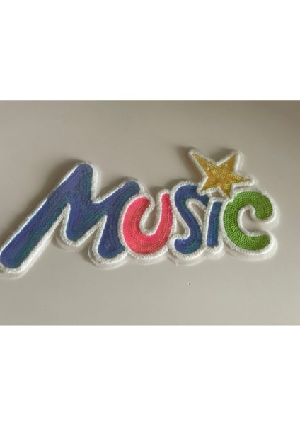 24X13 cm Renkli Music Yıldızlı Yazılı Aplike