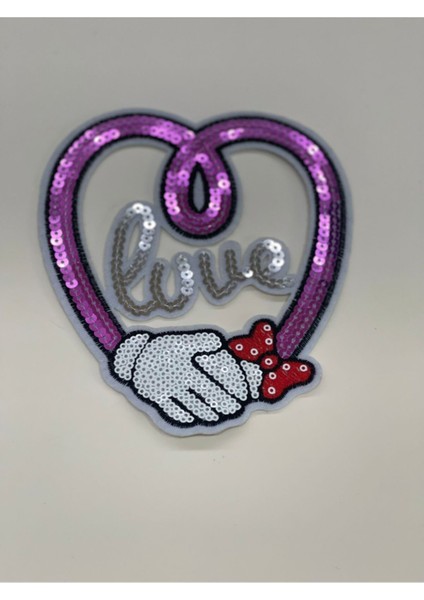 15X12 cm Love ve Kalp Pul Payetli Aplike Aksesuar