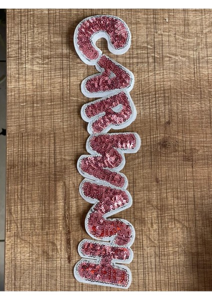 28X6 cm Pembe Pul Payetli Carwısh Yazılı Aplike Arma Yama
