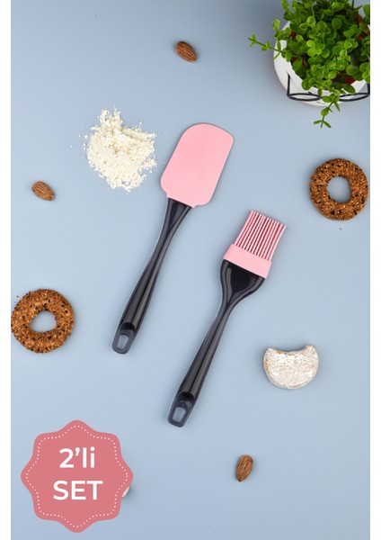 Maksi Silikon Fırça ve Silikon Spatula Pembe