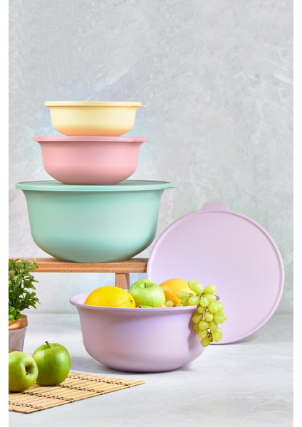 Çok Renkli Tupy Kapaklı Kase 4lü Set