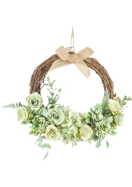 Rattan Hoop Ön Kapı Duvar Çelenk Dekor - Yeşil (Yurt Dışından)