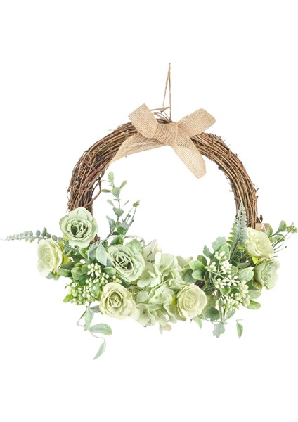 Rattan Hoop Ön Kapı Duvar Çelenk Dekor - Yeşil (Yurt Dışından)