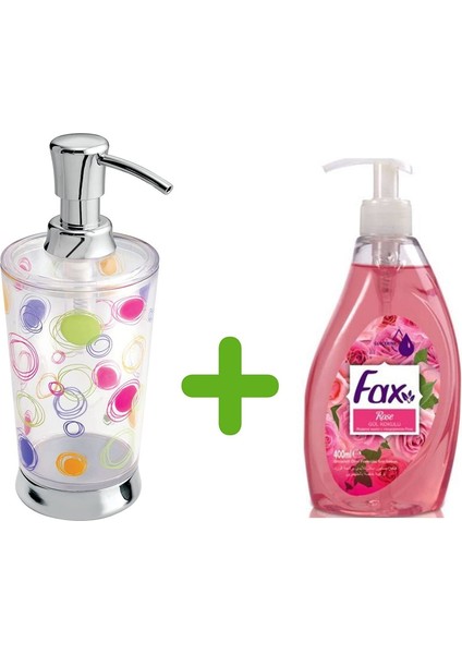 Renkli Halkalı Akrilik Sıvı Sabunluk ve 1 Adet 400 ml Sıvı Sabun Gül Kokulu