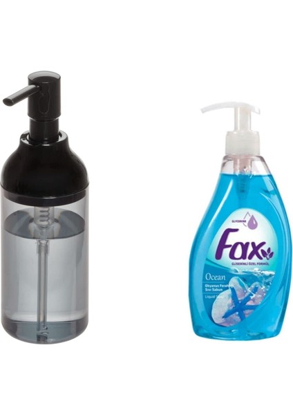 Siyah Füme Sıvı Sabunluk ve 1 Adet 400 ml Sıvı Sabun Okyanus Kokulu