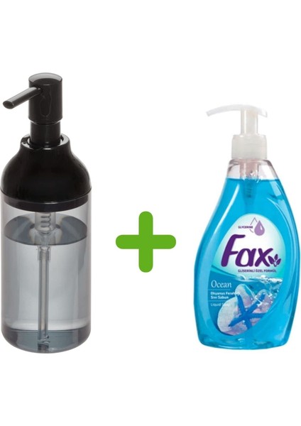 Siyah Füme Sıvı Sabunluk ve 1 Adet 400 ml Sıvı Sabun Okyanus Kokulu