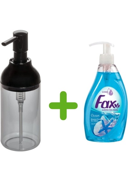 Siyah Füme Sıvı Sabunluk ve 1 Adet 400 ml Sıvı Sabun Okyanus Kokulu