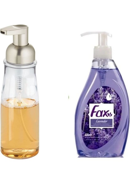 Akrilik Sıvı Sabunluk ve 1 Adet 400 ml Sıvı Sabun Lavanta Kokulu
