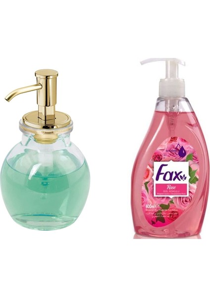 Oval Cam Sıvı Sabunluk ve 1 Adet 400 ml Sıvı Sabun Gül Kokulu