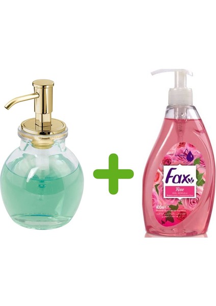 Oval Cam Sıvı Sabunluk ve 1 Adet 400 ml Sıvı Sabun Gül Kokulu