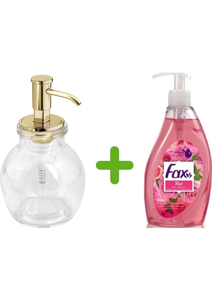 Oval Cam Sıvı Sabunluk ve 1 Adet 400 ml Sıvı Sabun Gül Kokulu