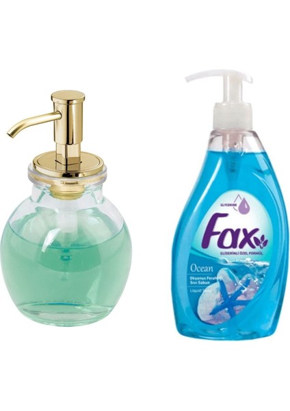 Oval Cam Sıvı Sabunluk ve 1 Adet 400 ml Sıvı Sabun Okyanus Kokulu